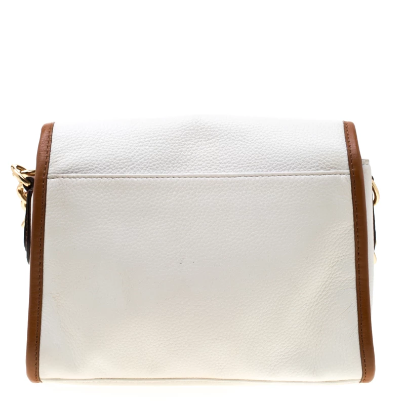 Michael Kors White/Brown Leather Fulton Flap Crossbody Bag For Women - Image 4