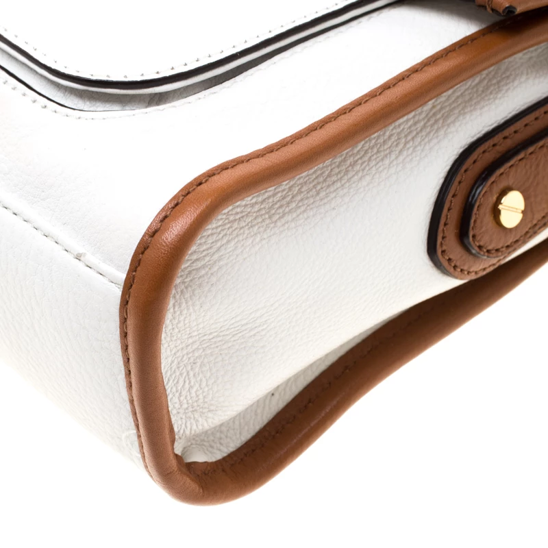 Michael Kors White/Brown Leather Fulton Flap Crossbody Bag For Women - Image 13