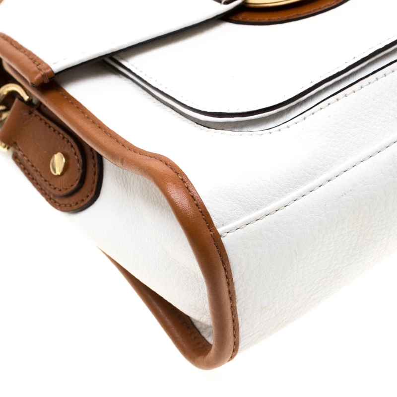 Michael Kors White/Brown Leather Fulton Flap Crossbody Bag For Women - Image 12