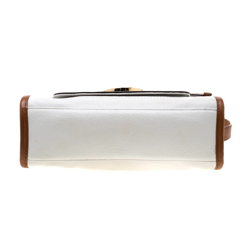 Michael Kors White/Brown Leather Fulton Flap Crossbody Bag For Women - Image 6
