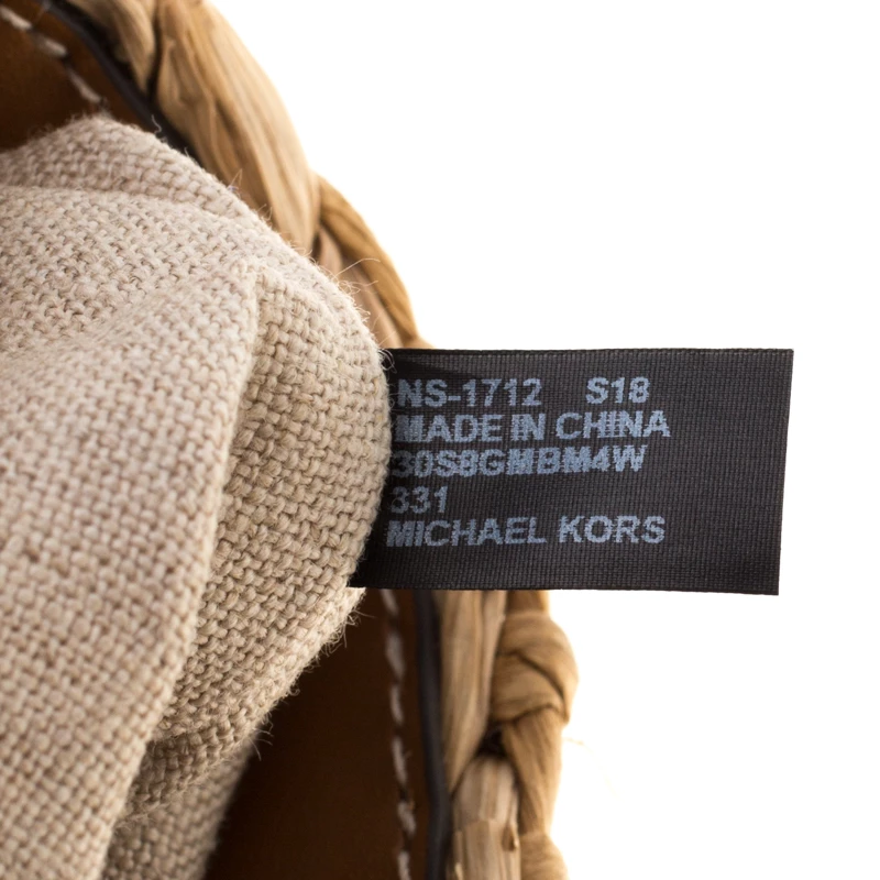 Michael Kors Brown/Green Straw And Leather Malibu Tote For Women - Image 8