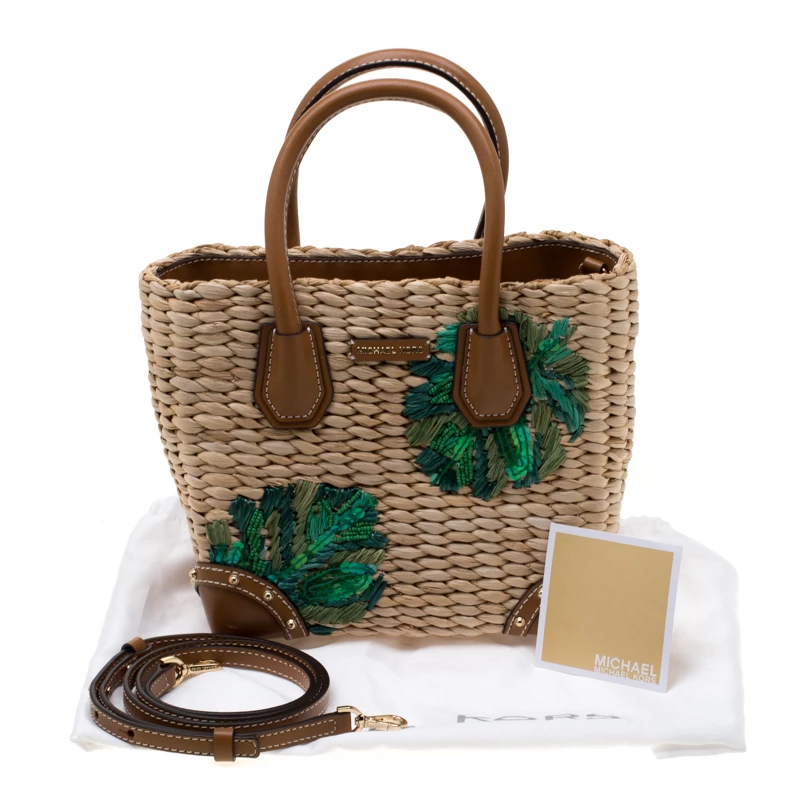 Michael Kors Brown/Green Straw And Leather Malibu Tote For Women - Image 10