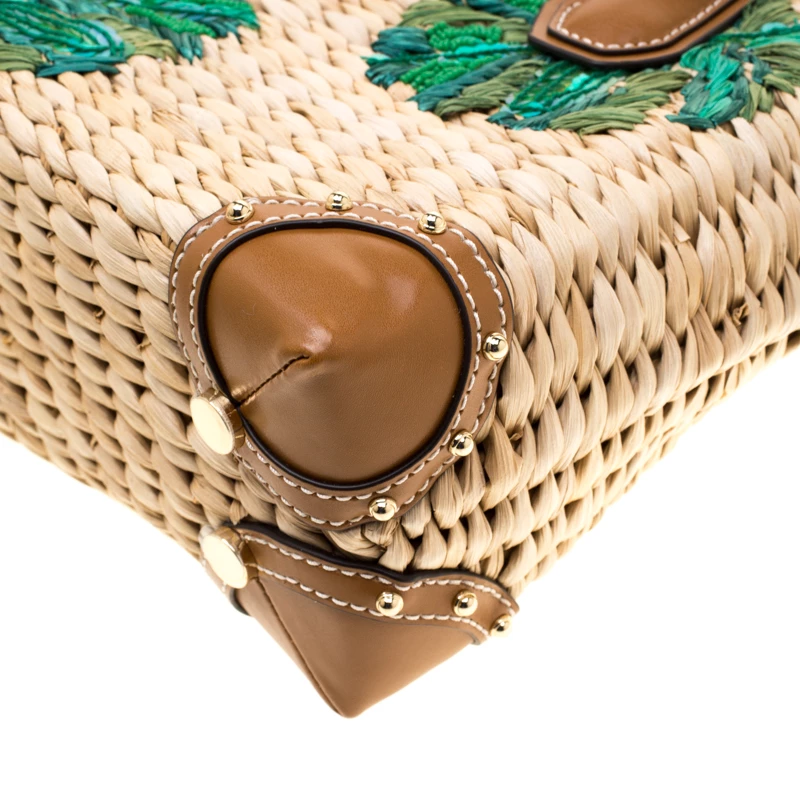 Michael Kors Brown/Green Straw And Leather Malibu Tote For Women - Image 12