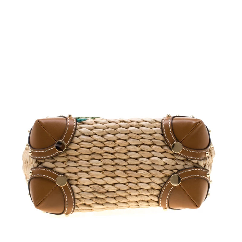 Michael Kors Brown/Green Straw And Leather Malibu Tote For Women - Image 6