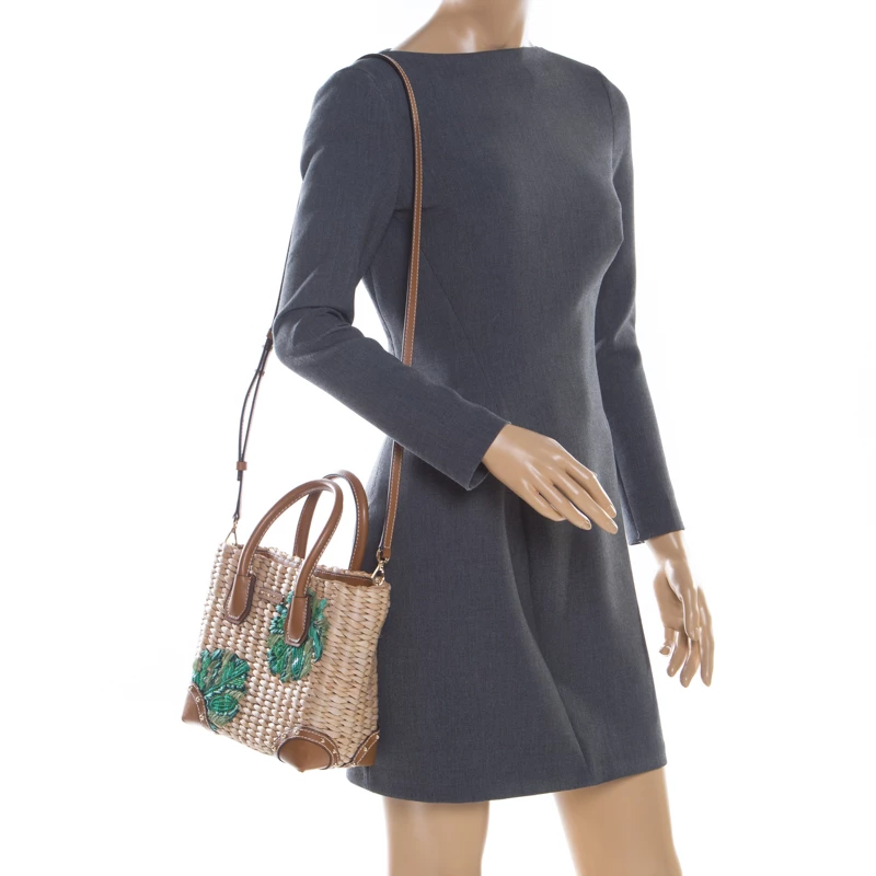 Michael Kors Brown/Green Straw And Leather Malibu Tote For Women - Image 2