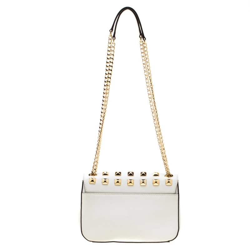 Michael Kors White Studded Leather Small Sloan Shoulder Bag For Women - Image 4