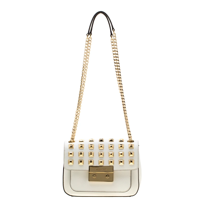Michael Kors White Studded Leather Small Sloan Shoulder Bag For Women