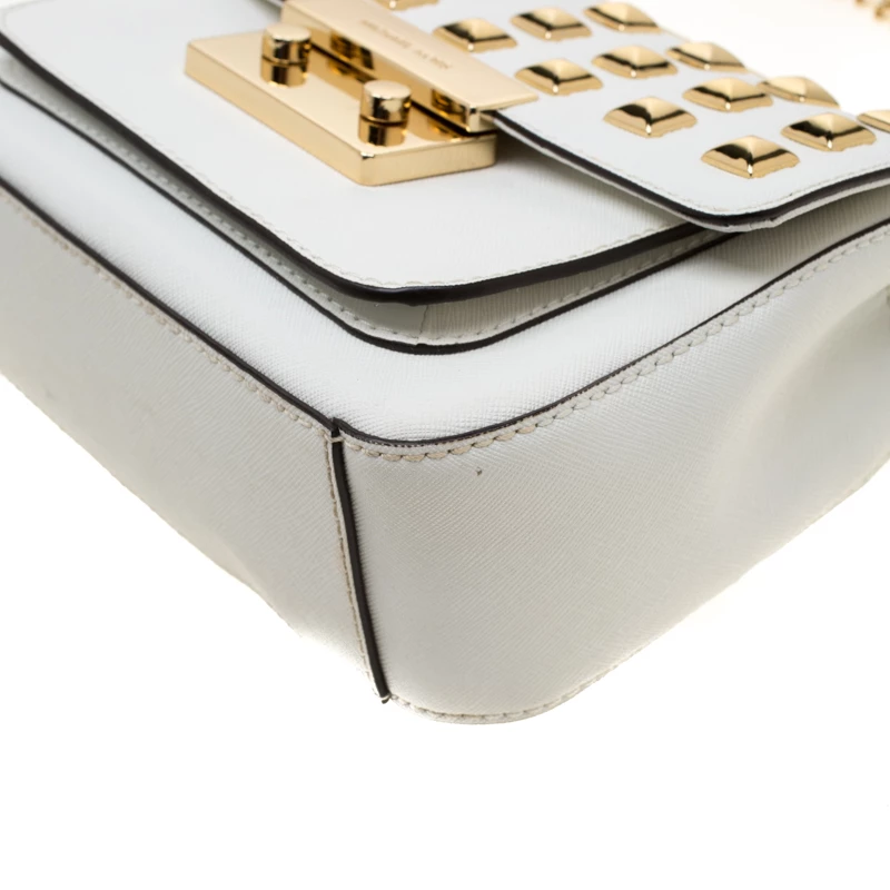 Michael Kors White Studded Leather Small Sloan Shoulder Bag For Women - Image 12
