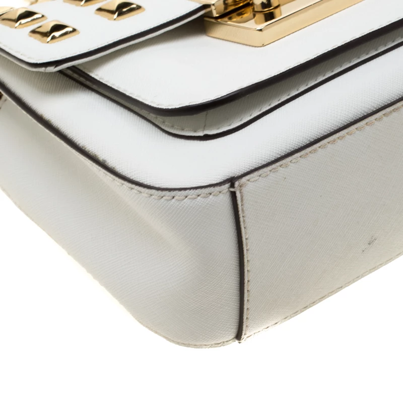 Michael Kors White Studded Leather Small Sloan Shoulder Bag For Women - Image 11