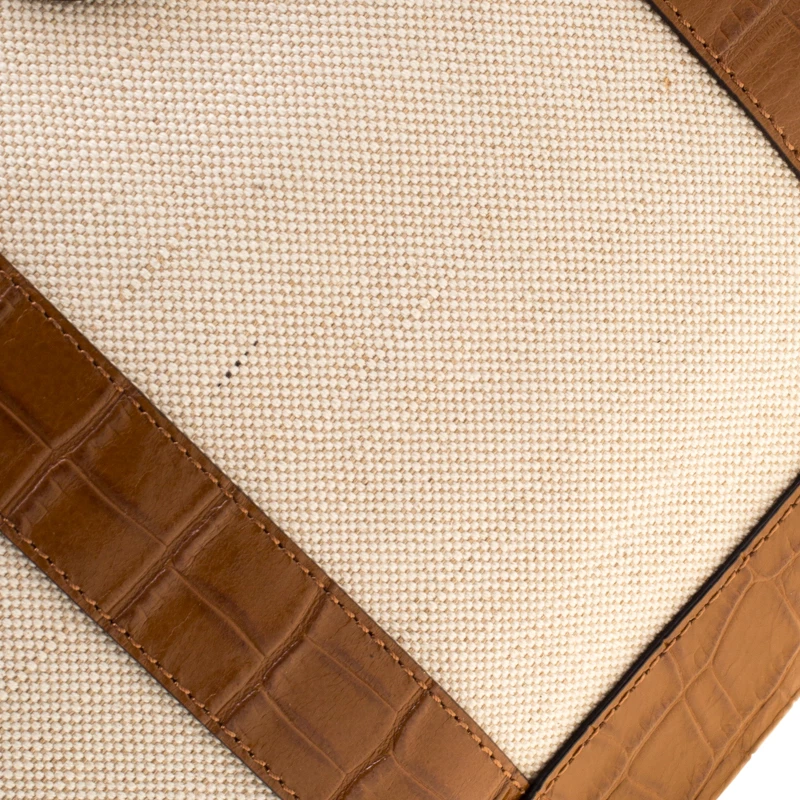 Michael Kors Beige/Brown Canvas And Croc Embossed Leather Fulton Tote For Women - Image 5