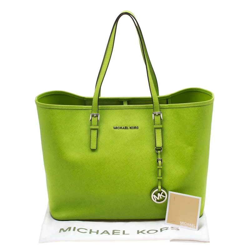 Michael Kors Neon Green Saffiano Leather Jet Set Tote For Women - Image 9