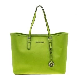 Michael Kors Neon Green Saffiano Leather Jet Set Tote For Women