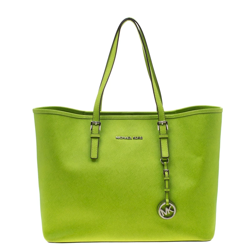 Michael Kors Neon Green Saffiano Leather Jet Set Tote For Women