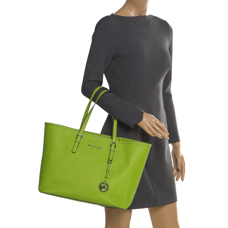 Michael Kors Neon Green Saffiano Leather Jet Set Tote For Women - Image 2