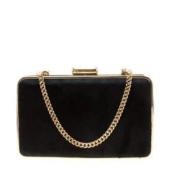 Michael Kors Black Calfhair And Croc Embossed Leather Elsie Box Chain Clutch For Women