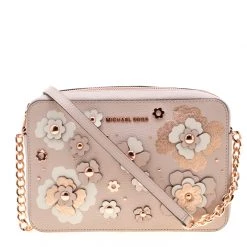 Michael Kors Beige Leather Jet Set Floral Embellished Crossbody Bag For Women