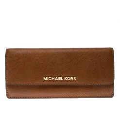 Michael Kors Brown Leather Jet Set Travel Wallet For Women