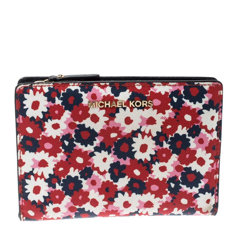 Michael Kors Multicolor Floral Begonia Leather Compact Wallet For Women