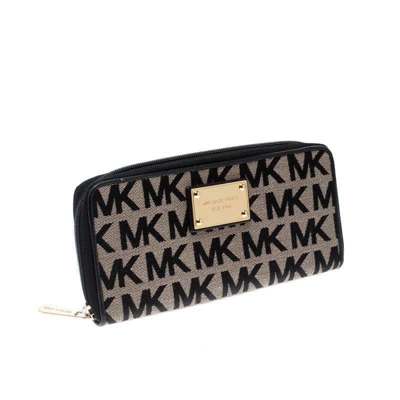 Michael Kors Black Signature Canvas Zip Around Wallet For Women - Image 3