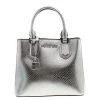 Michael Kors Silver Metallic Snakeskin Embossed Leather Medium Adele Tote For Women