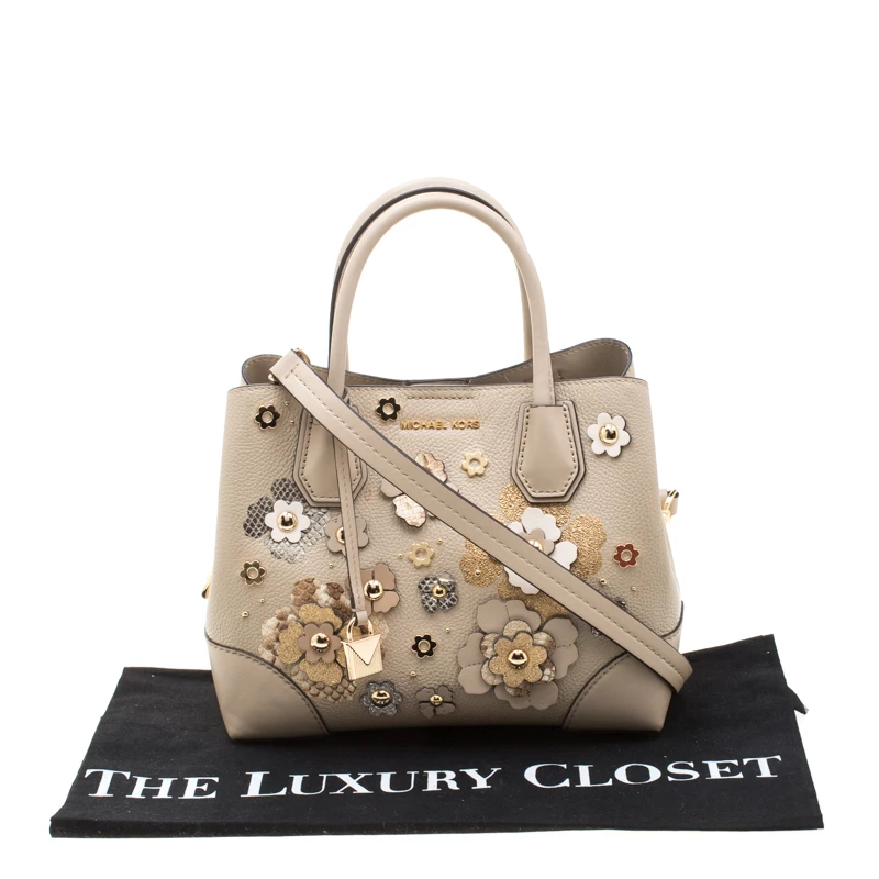 Michael Kors Beige Floral Leather Mercer Satchel For Women - Image 9