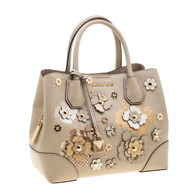 Michael Kors Beige Floral Leather Mercer Satchel For Women - Image 3