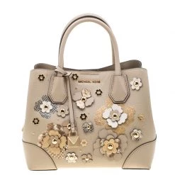 Michael Kors Beige Floral Leather Mercer Satchel For Women