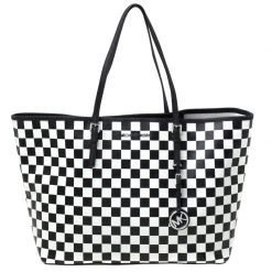 Michael Kors Black/White Saffiano Leather Jet Set Checkered Tote For Women