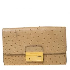 Michael Kors Beige Ostrich Embossed Leather Gia Clutch For Women