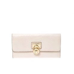 Michael Kors Beige Python Embossed Leather Hamilton Flap Wallet For Women