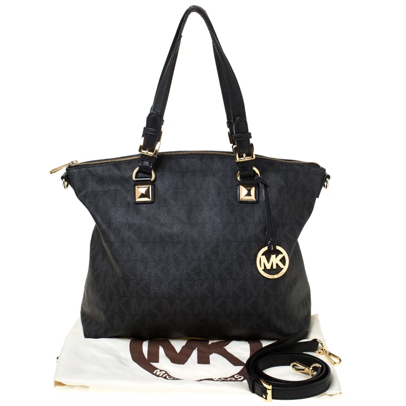 MICHAEL Michael Kors Black Signature Coated Canvas And Leather Tote For Women - Image 10