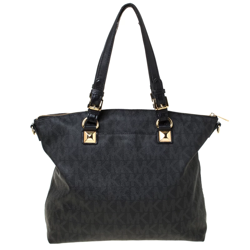 MICHAEL Michael Kors Black Signature Coated Canvas And Leather Tote For Women - Image 4
