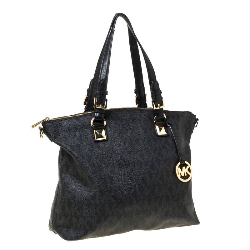 MICHAEL Michael Kors Black Signature Coated Canvas And Leather Tote For Women - Image 3