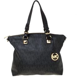 MICHAEL Michael Kors Black Signature Coated Canvas And Leather Tote For Women