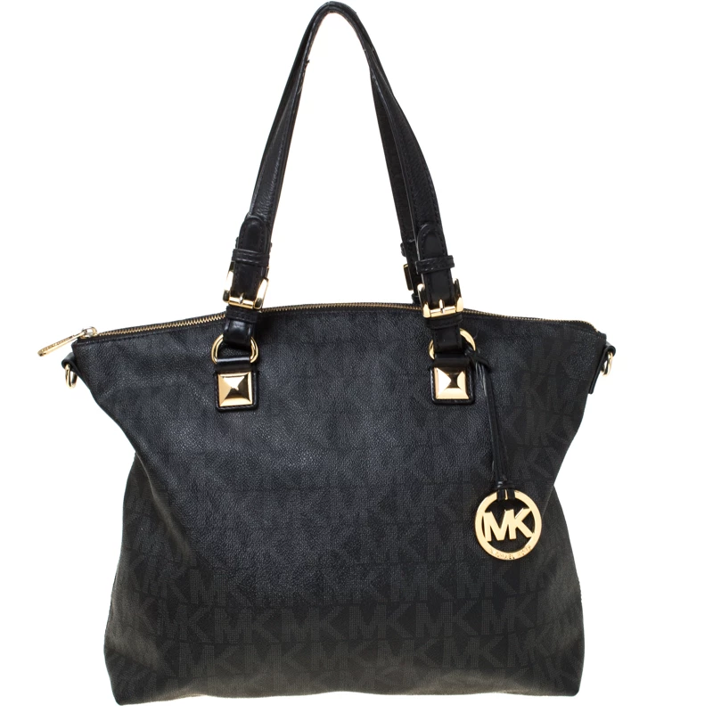 MICHAEL Michael Kors Black Signature Coated Canvas And Leather Tote For Women
