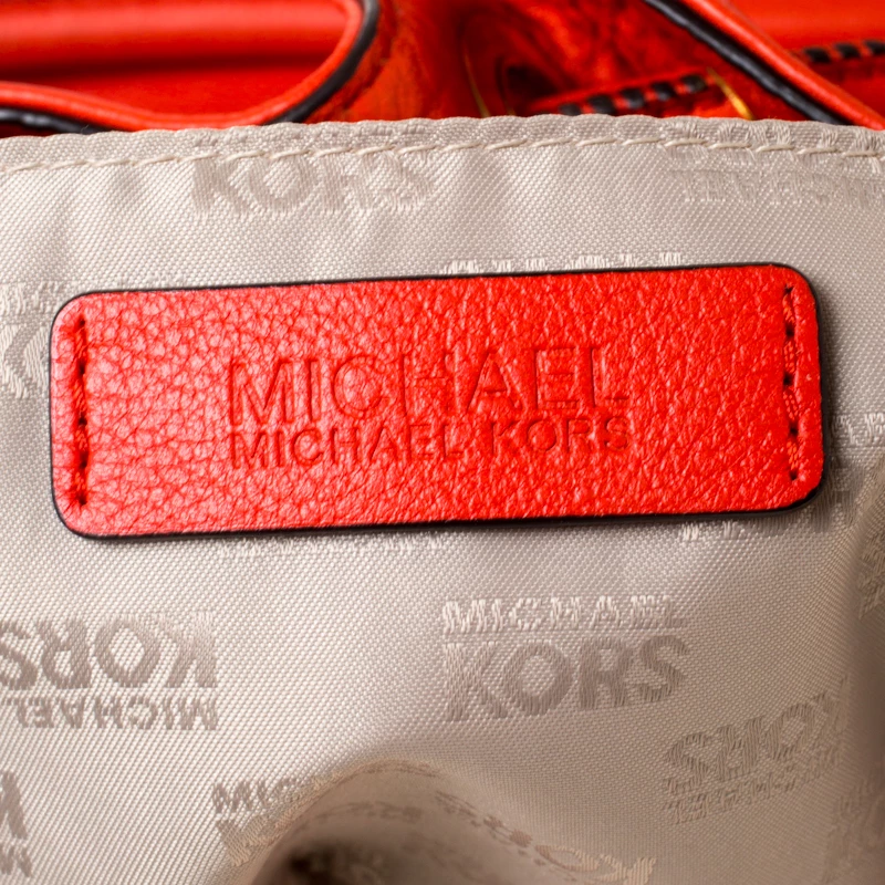 Michael Michael Kors Orange Leather Drawstring Shoulder Bag For Women - Image 9