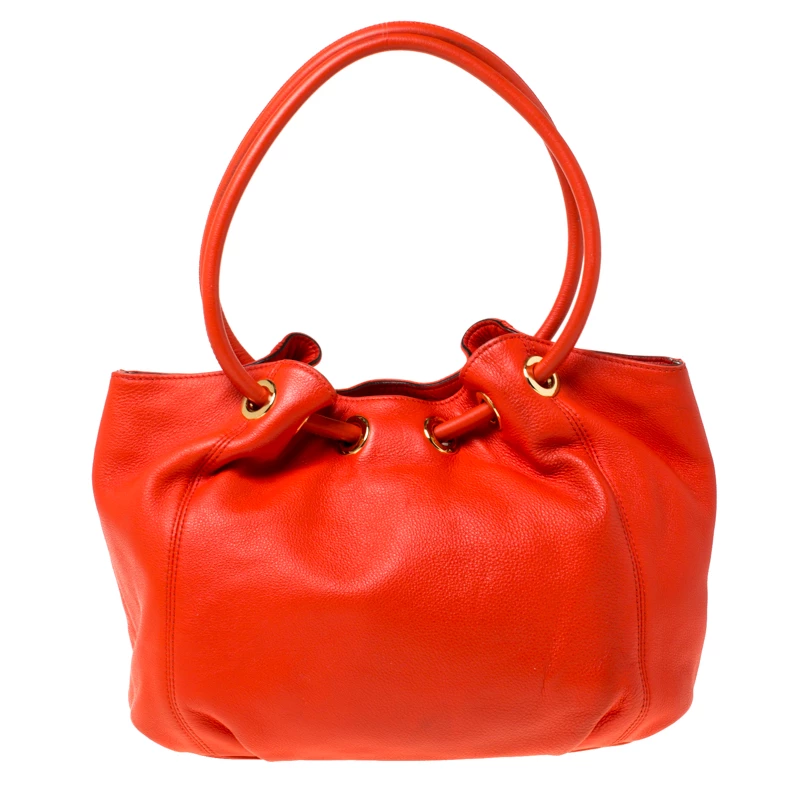 Michael Michael Kors Orange Leather Drawstring Shoulder Bag For Women - Image 4