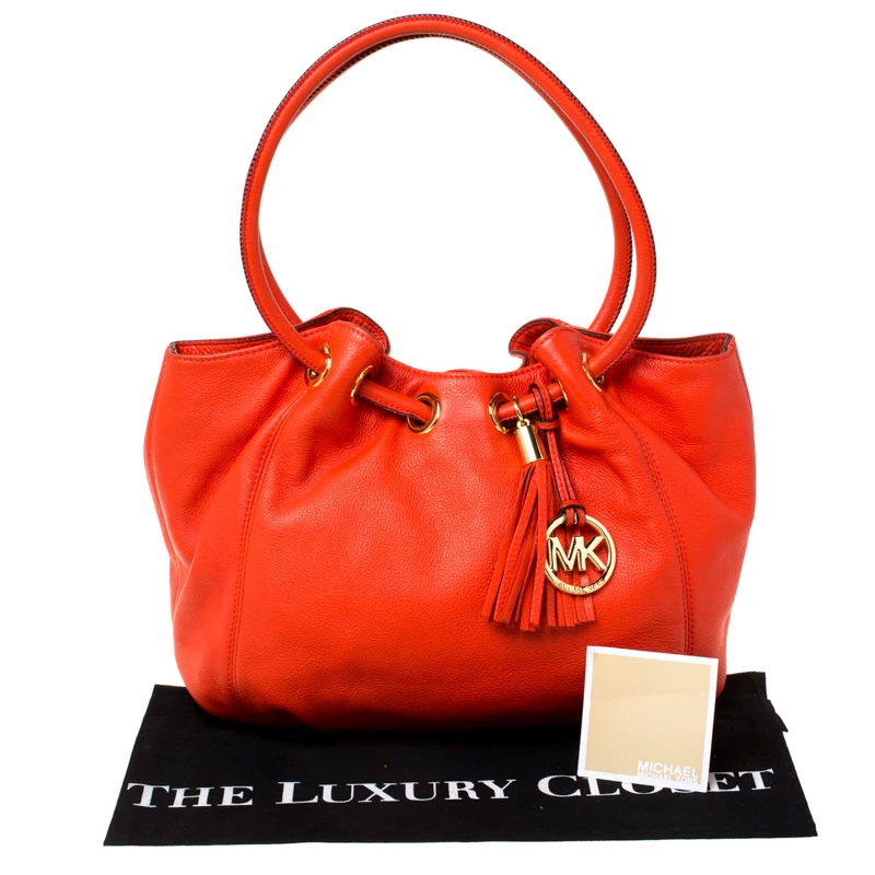 Michael Michael Kors Orange Leather Drawstring Shoulder Bag For Women - Image 10