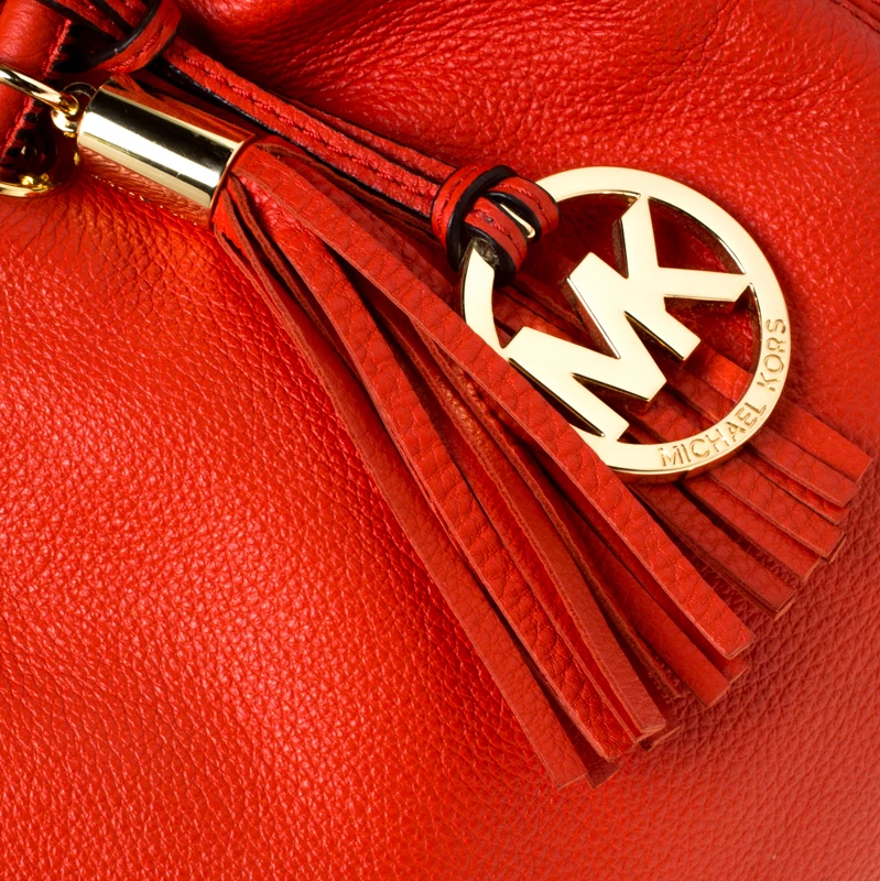 Michael Michael Kors Orange Leather Drawstring Shoulder Bag For Women - Image 5