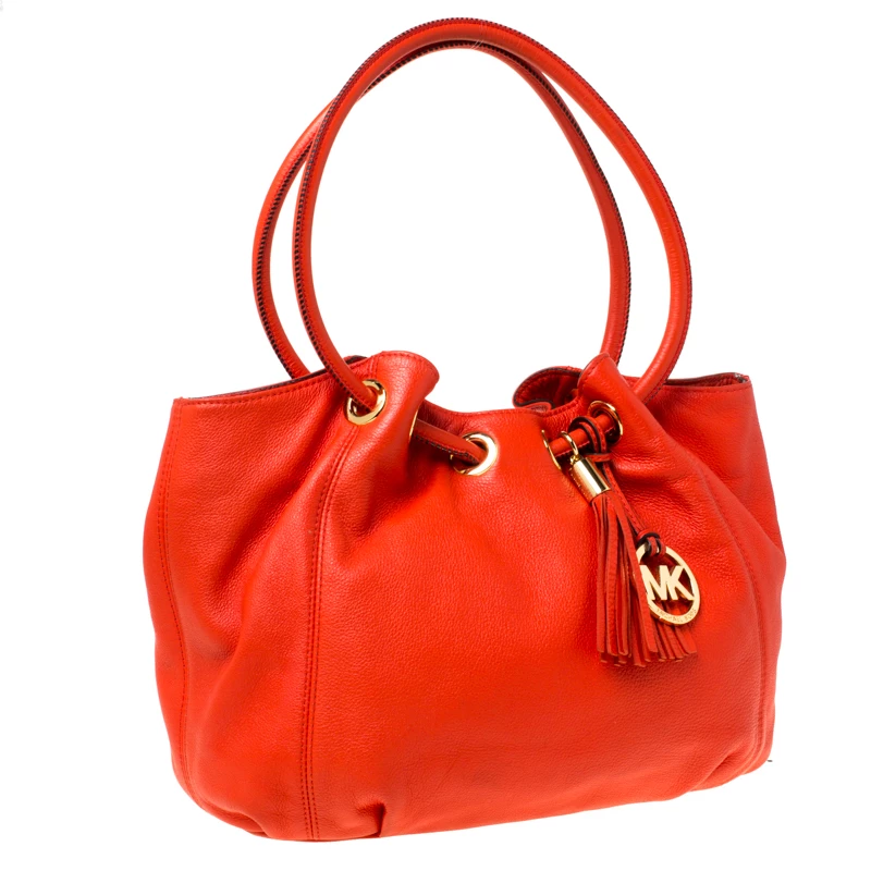 Michael Michael Kors Orange Leather Drawstring Shoulder Bag For Women - Image 3