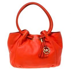 Michael Michael Kors Orange Leather Drawstring Shoulder Bag For Women