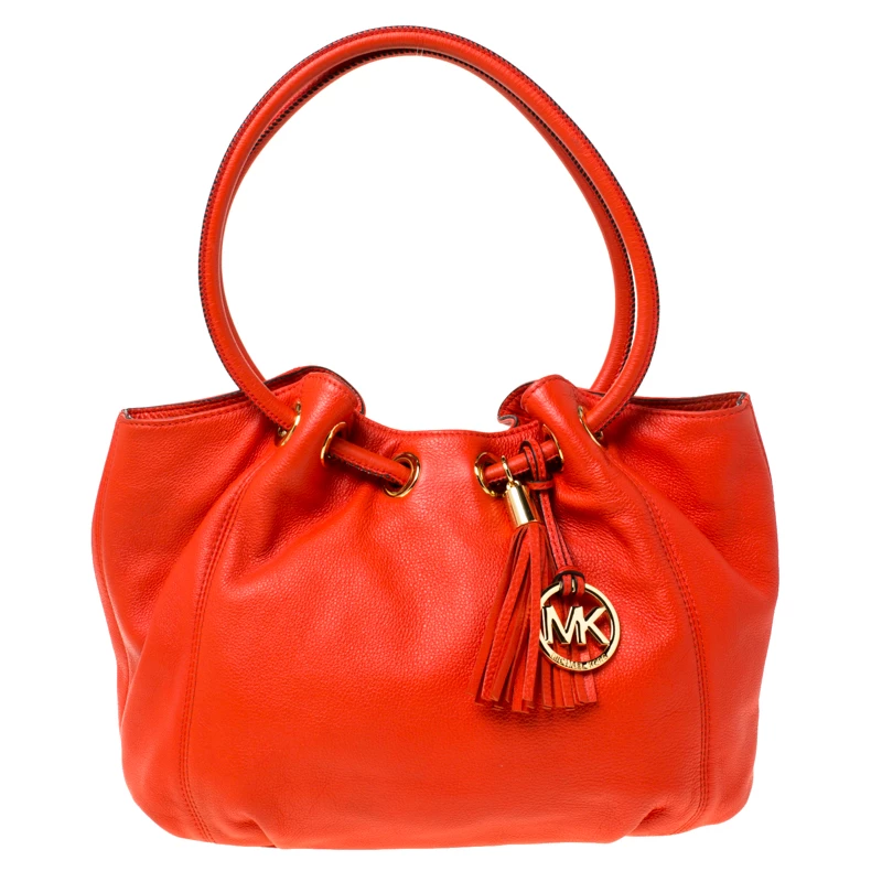 Michael Michael Kors Orange Leather Drawstring Shoulder Bag For Women