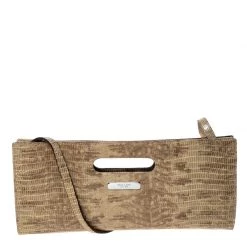 Michael Kors Beige Lizard Embossed Leather Cutout Handle Clutch Bag For Women