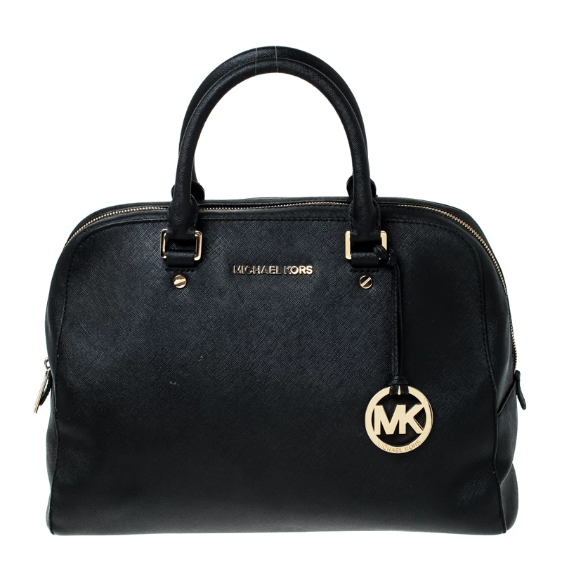 MICHAEL Michael Kors Black Leather Cindy Dome Satchel For Women