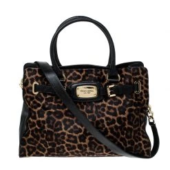 Michael Kors Brown Leopard Print Calfhair And Leather Hamilton Tote For Women
