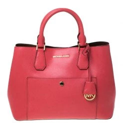 Michael Kors Red Leather Jet Set Snap Pocket Tote For Women