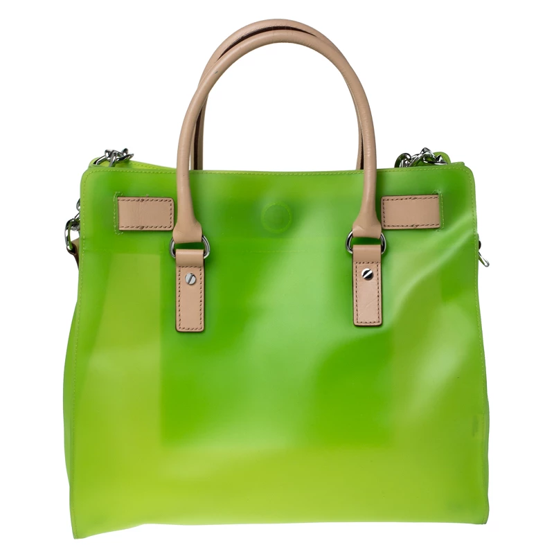 Michael Kors Neon Green PVC And Leather Frosted Hamilton Jelly Tote For Women - Image 4
