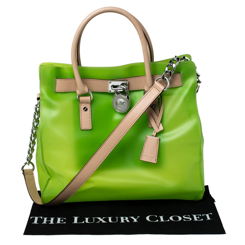 Michael Kors Neon Green PVC And Leather Frosted Hamilton Jelly Tote For Women - Image 9