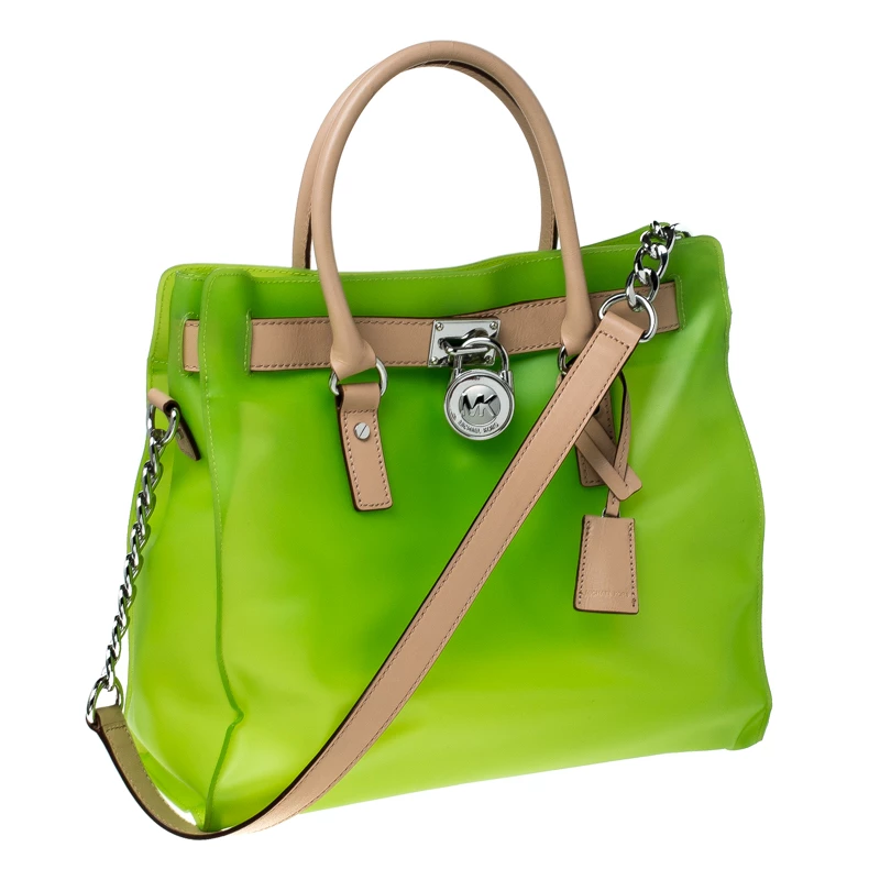 Michael Kors Neon Green PVC And Leather Frosted Hamilton Jelly Tote For Women - Image 3