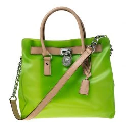 Michael Kors Neon Green PVC And Leather Frosted Hamilton Jelly Tote For Women